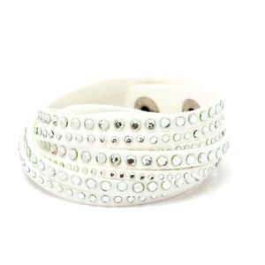 White Faux Leather Wrap Bracelet with Swarovski Crystals